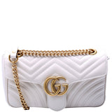 Gucci Marmont Leather Shoulder Small Flap 443497 White Bag