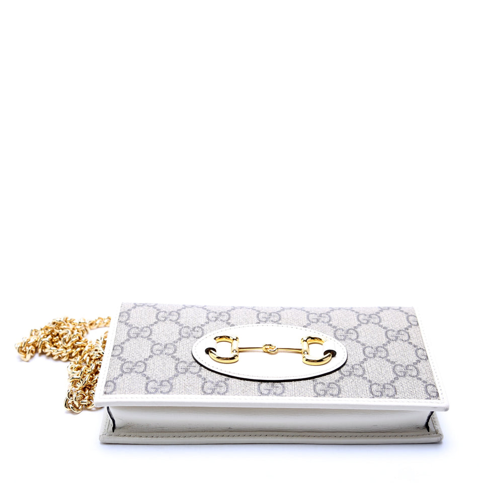 Gucci 621892 Horsebit 1955 Wallet With Chain White Bag