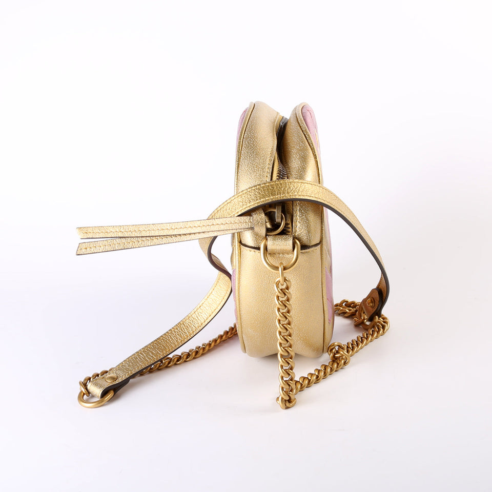 Gucci 550454 Marmont Mini Round Gold/Pink Bag