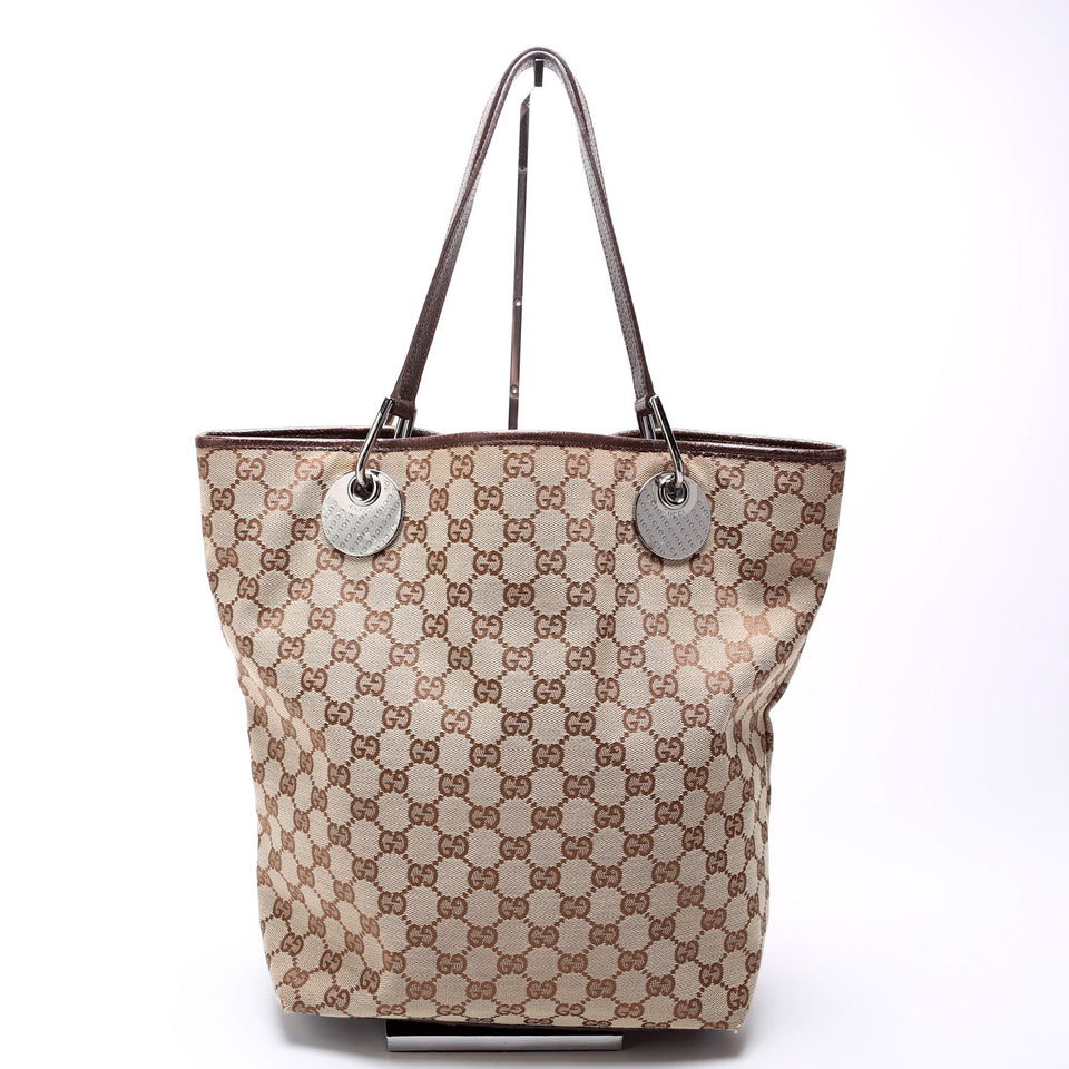 Gucci 120836 GG Canvas Tote Brown Bag