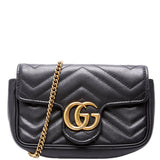 Gucci 476433 Marmont Leather Super Mini Flap Black Bag