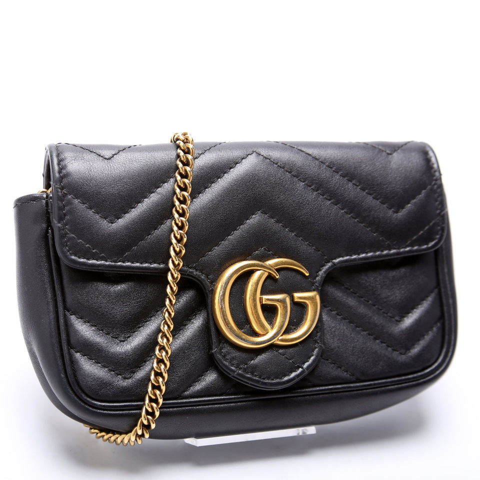 Gucci 476433 Marmont Leather Super Mini Flap Black Bag