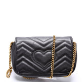 Gucci 476433 Marmont Leather Super Mini Flap Black Bag