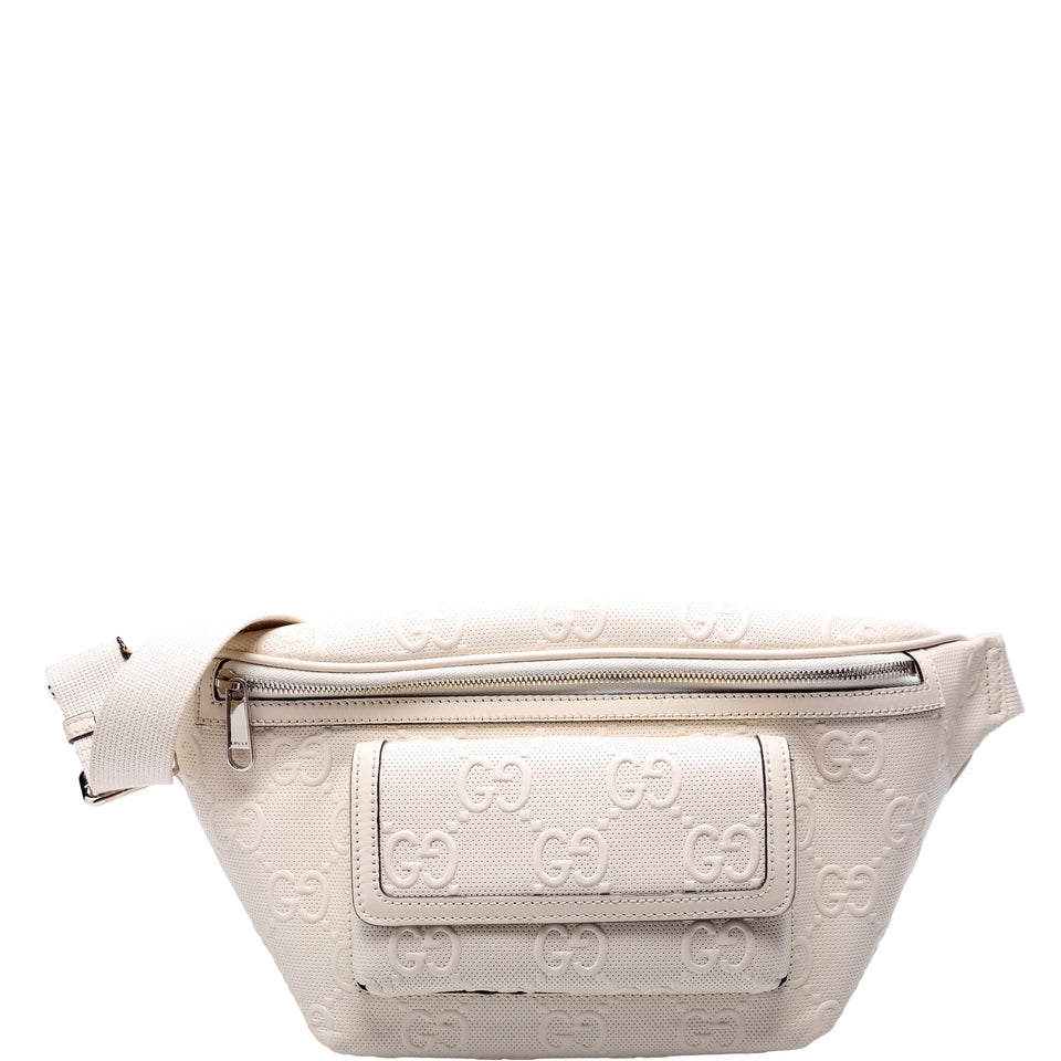 Gucci 645093 Embossed GG Leather Pocket Belt Cream Bag
