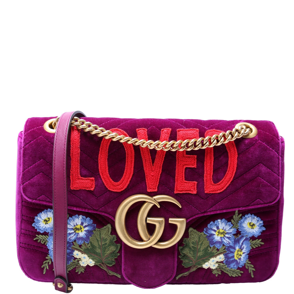 Gucci 443496 Marmont Velvet Loved Shoulder Medium Purple/Multicolor Bag
