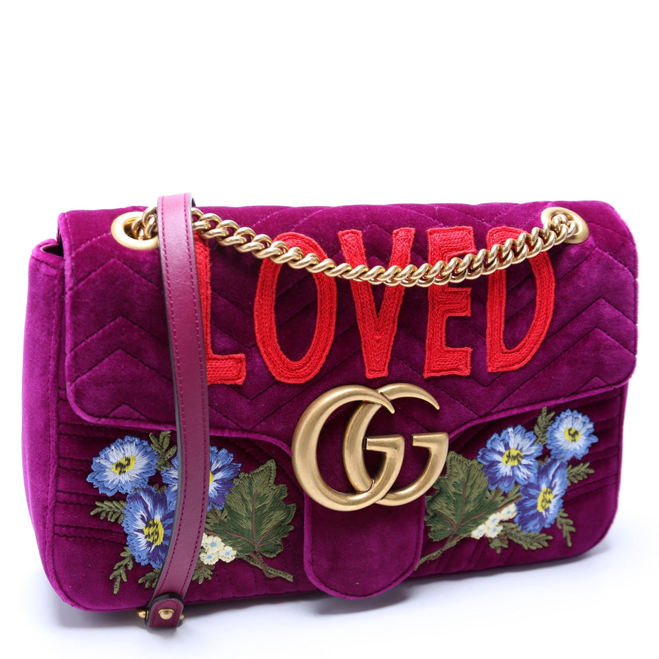 Gucci 443496 Marmont Velvet Loved Shoulder Medium Purple/Multicolor Bag