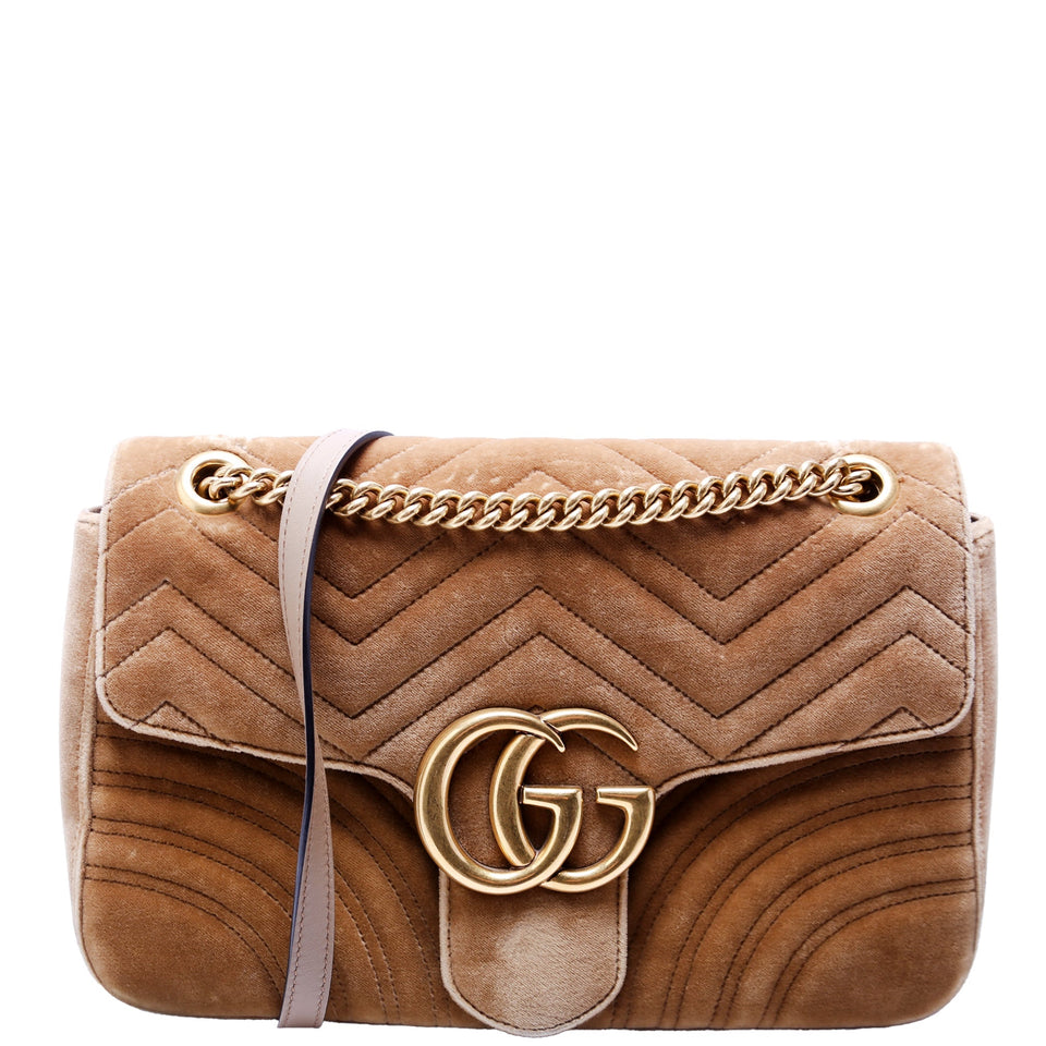 Gucci 443496 Marmont Velvet Shoulder Medium Gold Bag