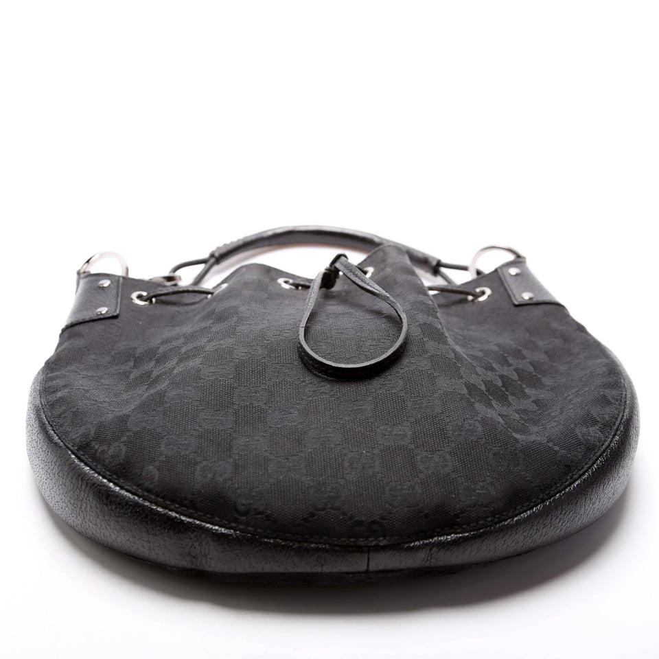 Gucci 115006 GG Canvas Small Drawstring Hobo Black Bag