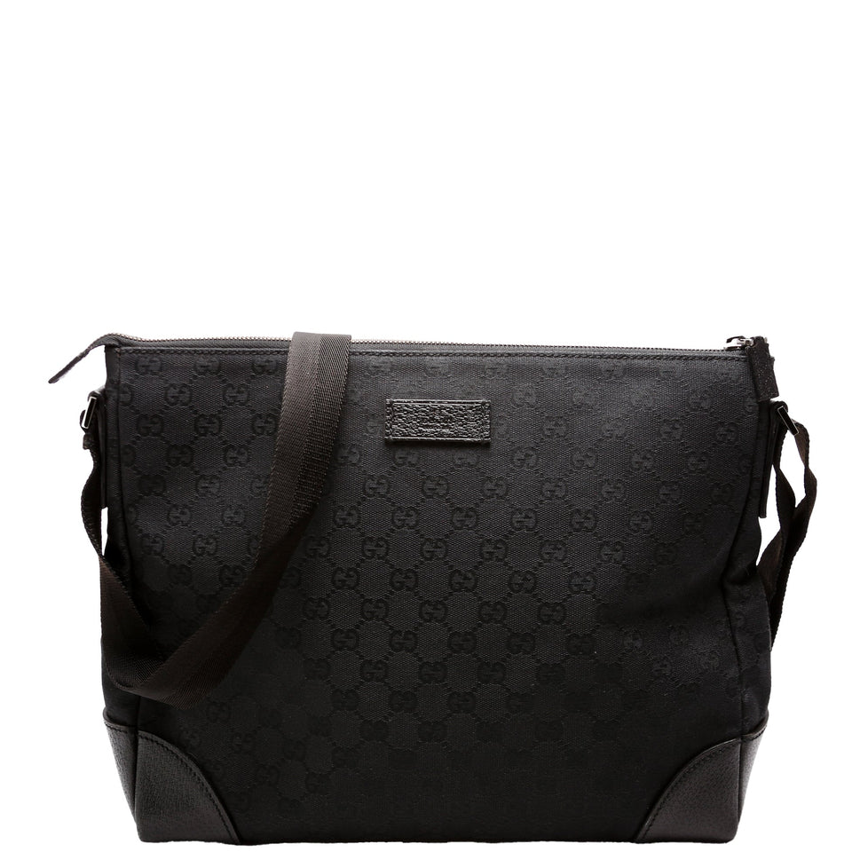 Gucci 11054 GG Canvas Joy Messenger Black Bag