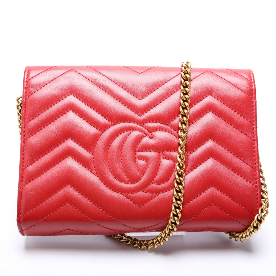 Gucci 474575 Marmont Chain Wallet Red Bag