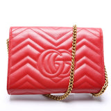 Gucci 474575 Marmont Chain Wallet Red Bag