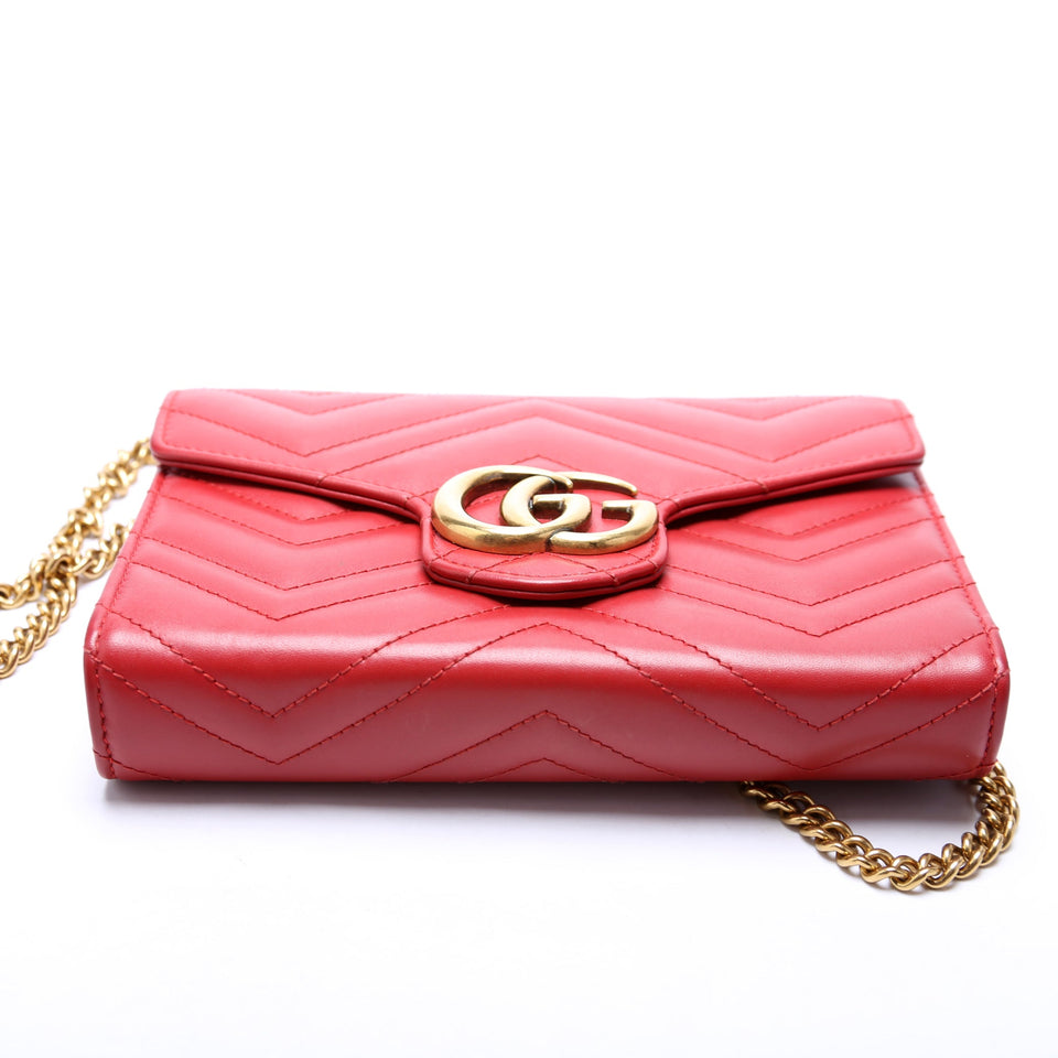 Gucci 474575 Marmont Chain Wallet Red Bag