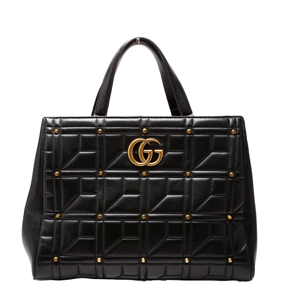 Gucci 443505 Marmont Studded Top Handle Black Bag