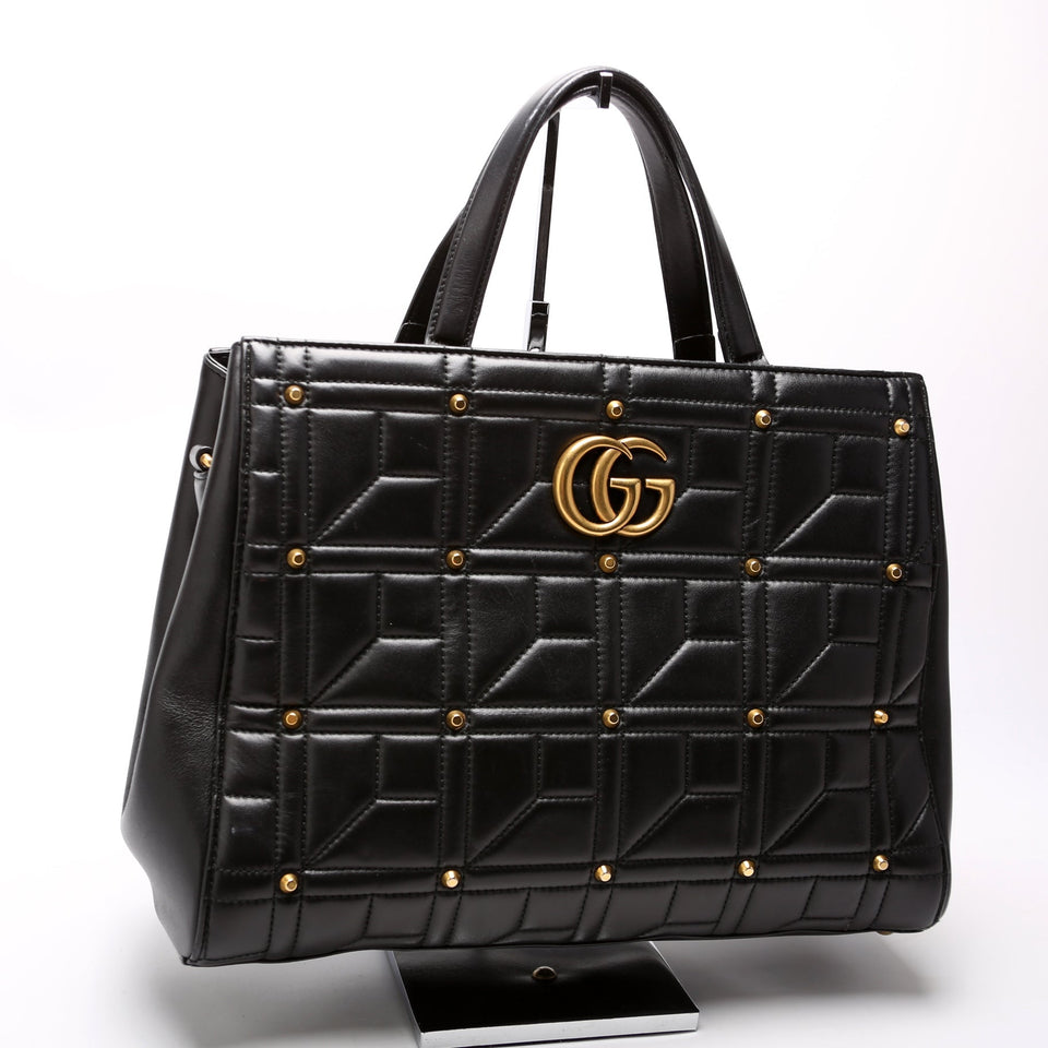 Gucci 443505 Marmont Studded Top Handle Black Bag