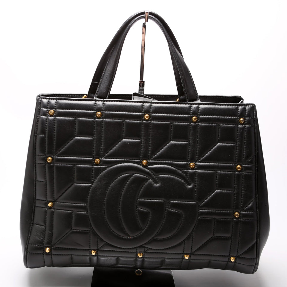Gucci 443505 Marmont Studded Top Handle Black Bag