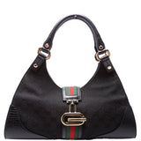 Gucci 130995 GG Canvas Web Junco Shoulder Black Bag