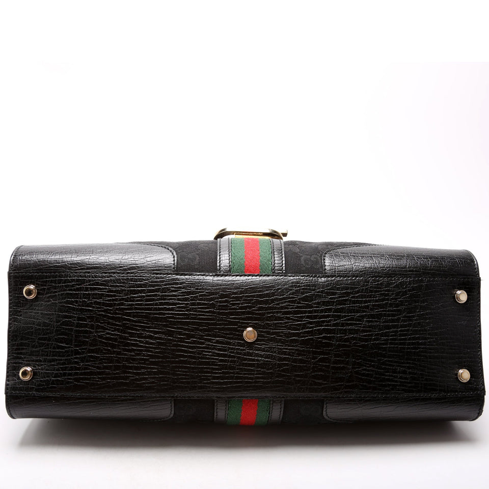Gucci 130995 GG Canvas Web Junco Shoulder Black Bag