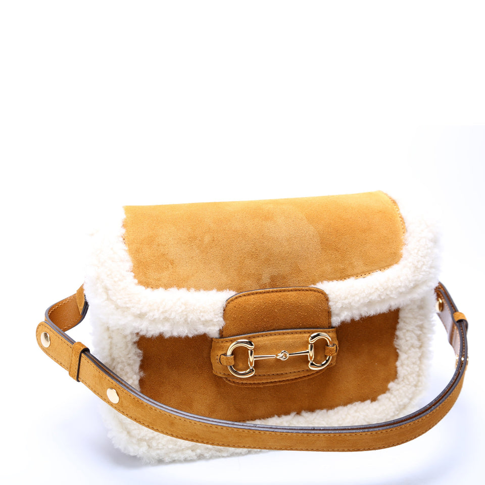 Gucci 602204 Horsebit 1955 Shearling/Suede Shoulder Bag