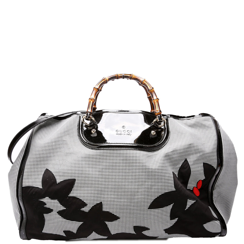 Gucci 191066 Bamboo Gingham Canvas Extra Large Shopper Tote Bag