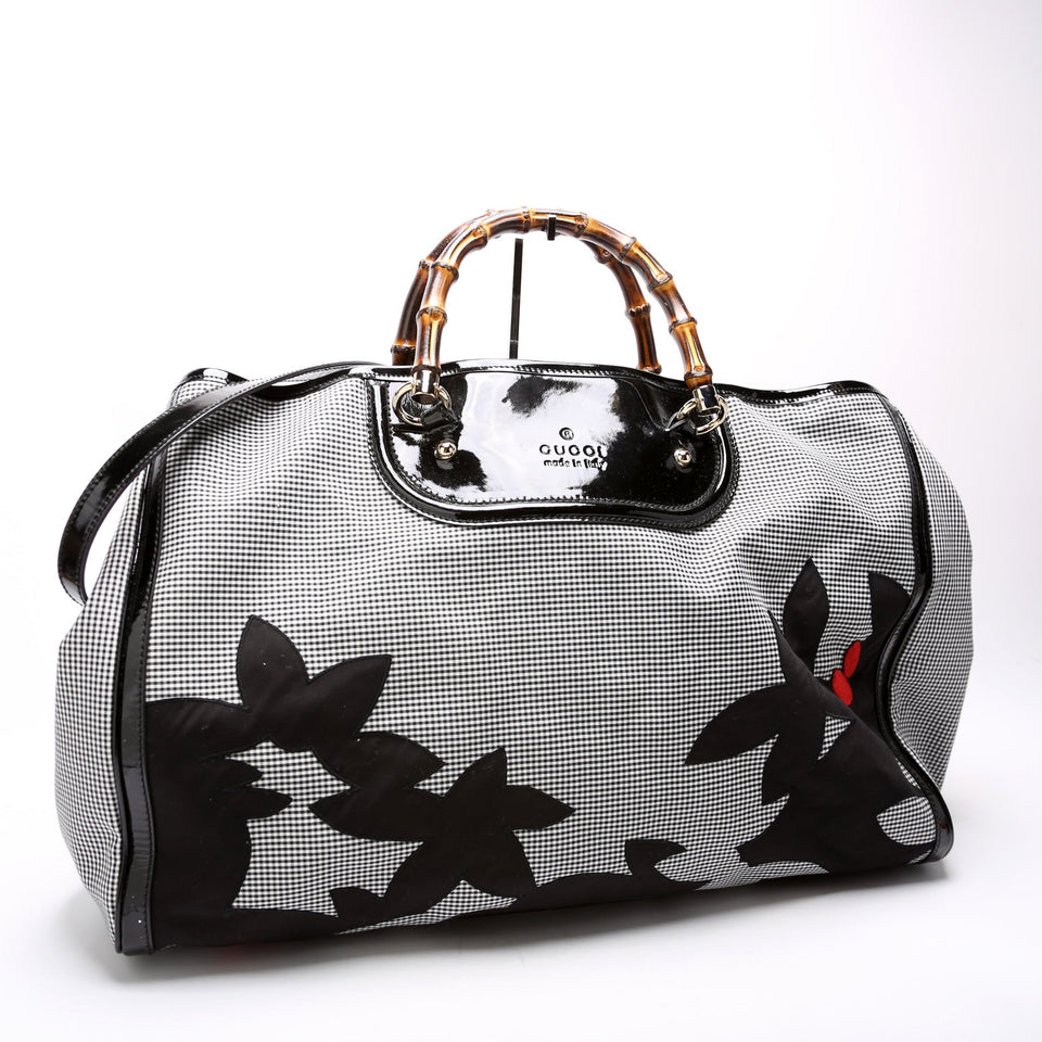 Gucci 191066 Bamboo Gingham Canvas Extra Large Shopper Tote Bag