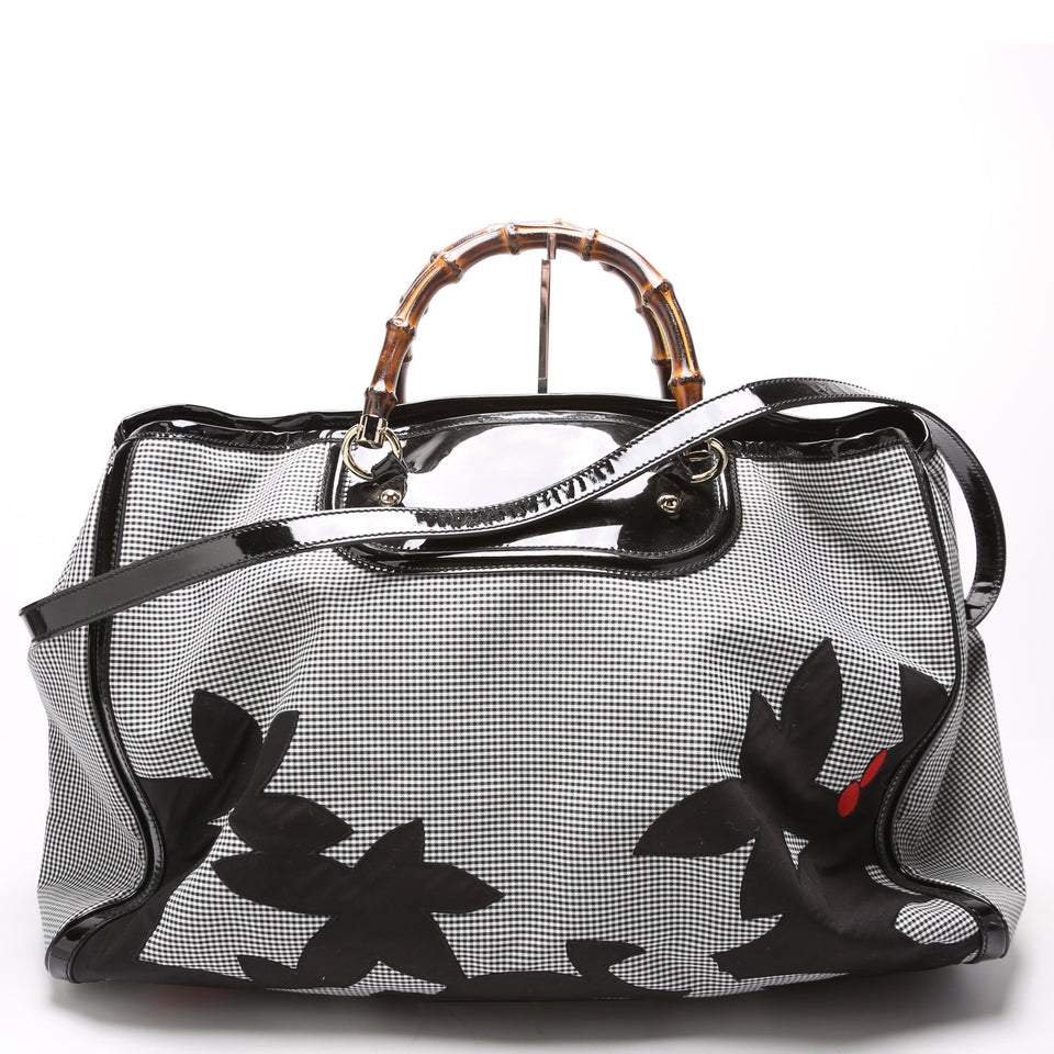 Gucci 191066 Bamboo Gingham Canvas Extra Large Shopper Tote Bag