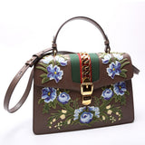 Gucci 431665 Sylvie Top Handle Embroidered Calfskin Medium Brown Bag