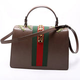 Gucci 431665 Sylvie Top Handle Embroidered Calfskin Medium Brown Bag