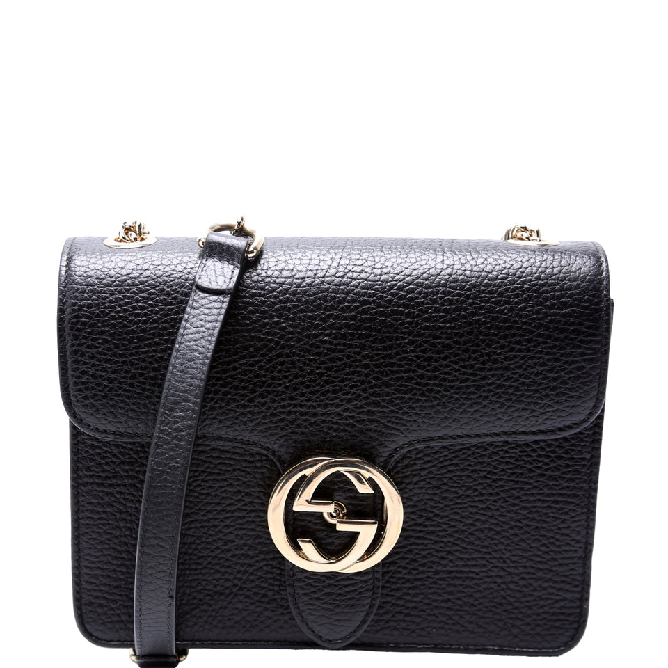 Gucci 510304 Interlocking Small Crossbody Black Bag