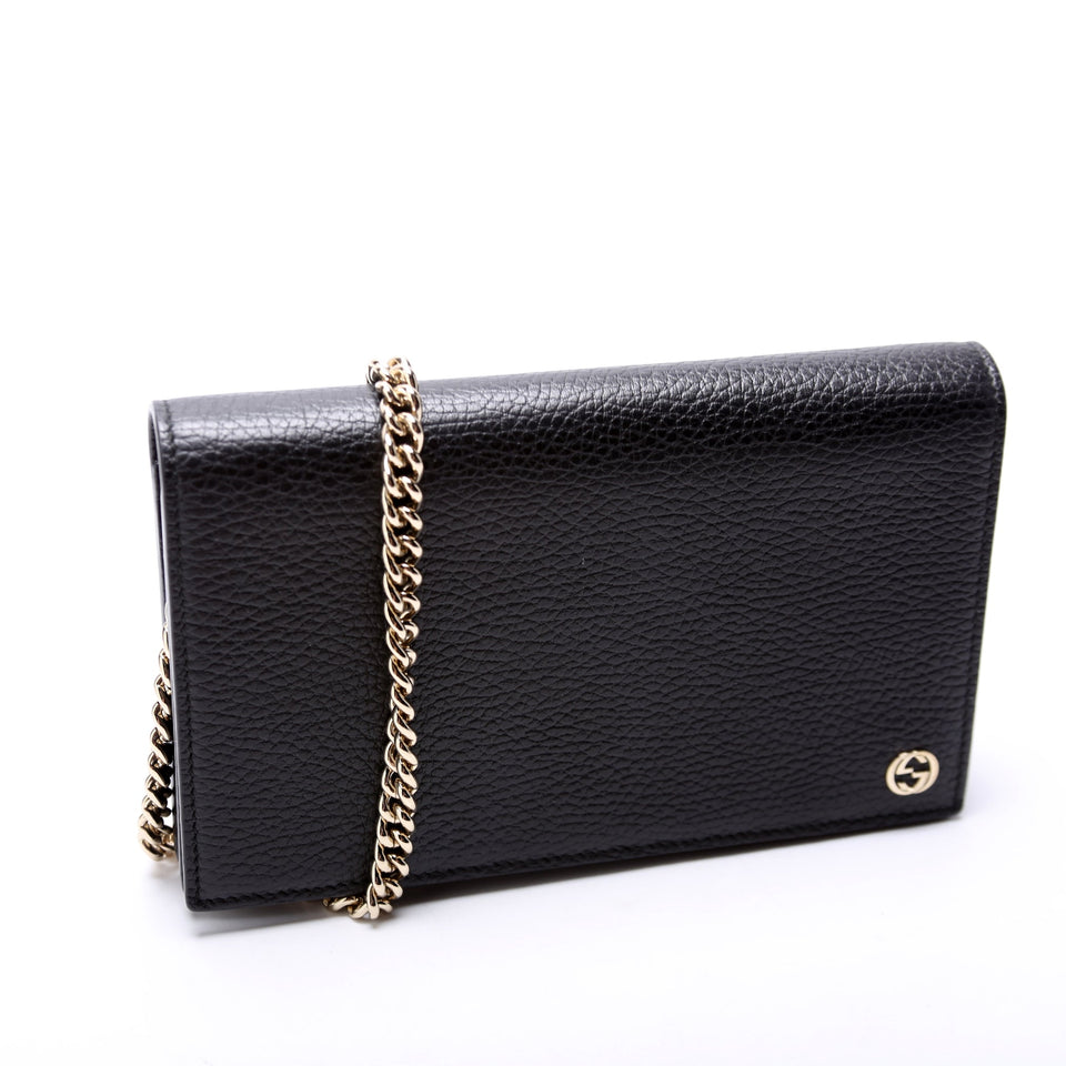 Gucci 466506 Interlocking GG Chain Wallet Black Bag