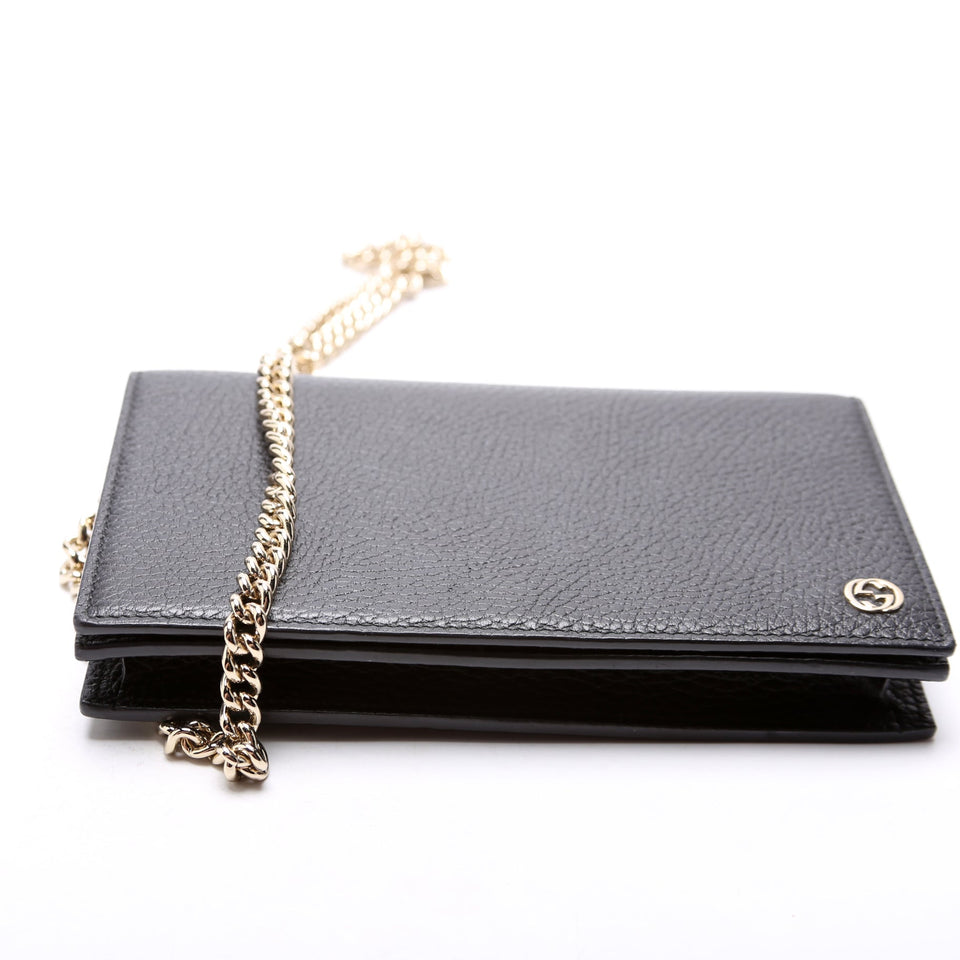 Gucci 466506 Interlocking GG Chain Wallet Black Bag