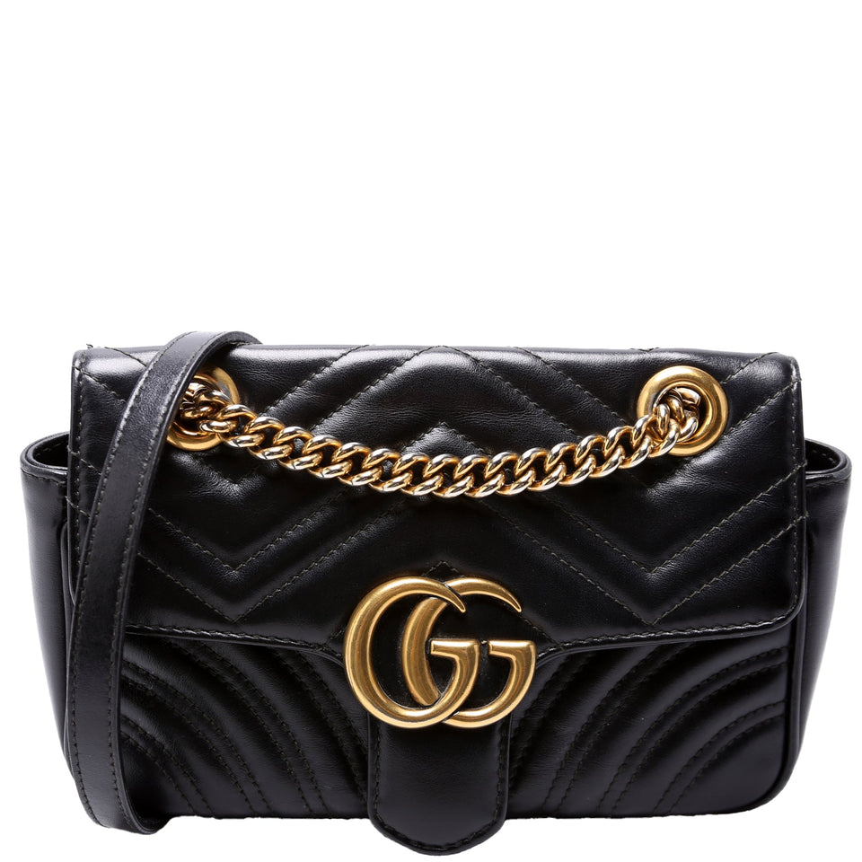 Gucci 446744 Marmont Leather Shoulder Flap Mini Black Bag