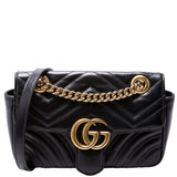 Gucci 446744 Marmont Leather Shoulder Flap Mini Black Bag