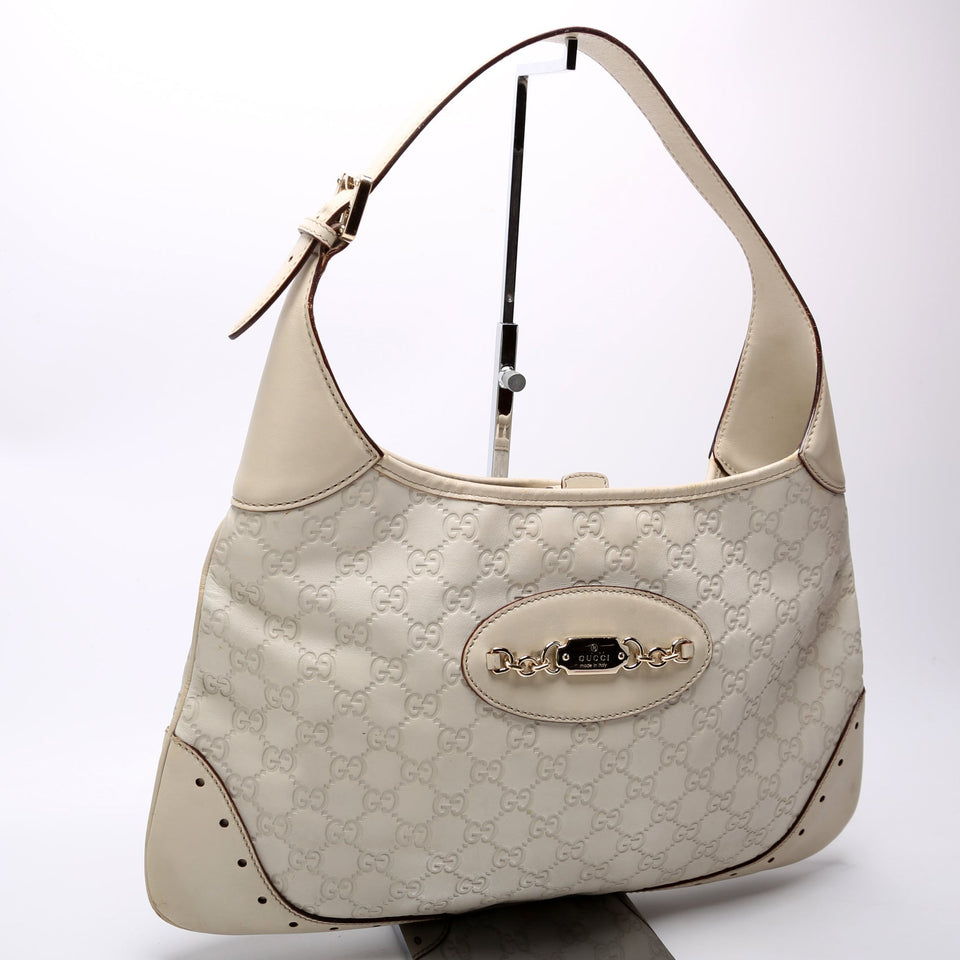 Gucci 145778 Leather Punch Hobo Cream Bag