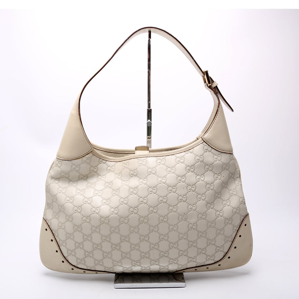Gucci 145778 Leather Punch Hobo Cream Bag