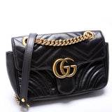 Gucci 446744 Marmont Leather Shoulder Mini Flap Black Bag