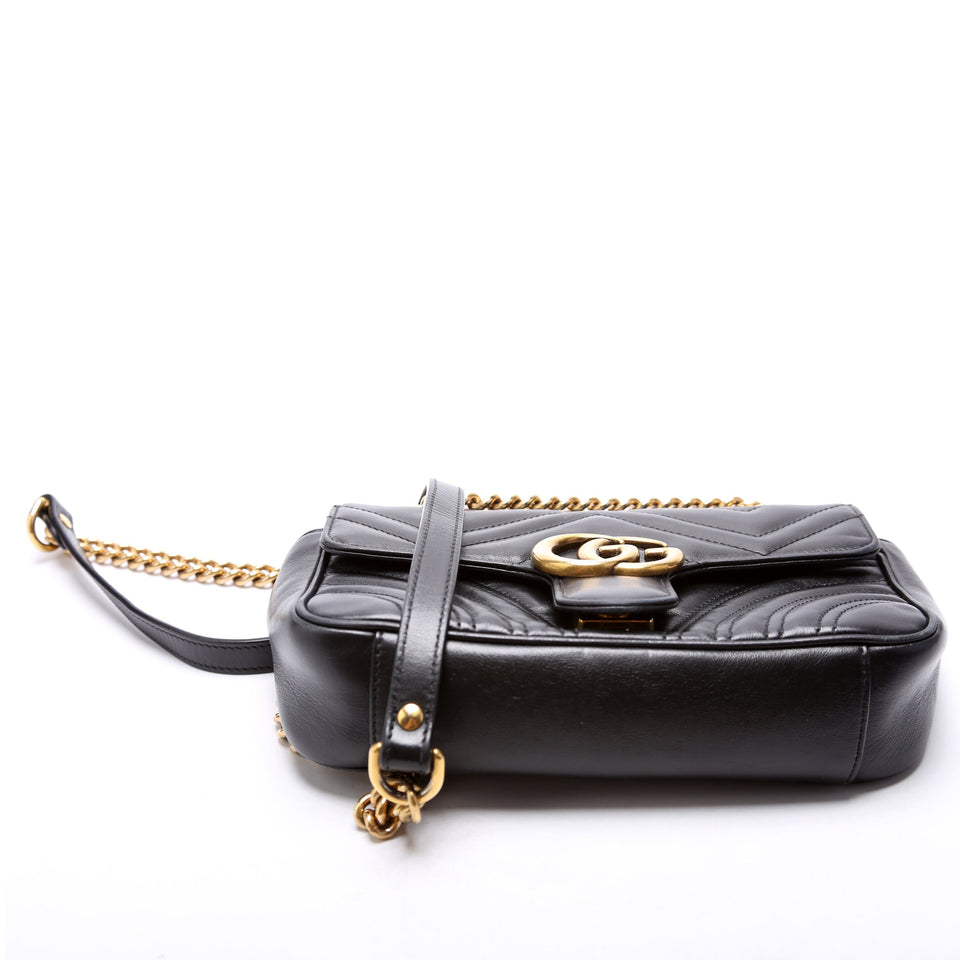 Gucci 446744 Marmont Leather Shoulder Mini Flap Black Bag