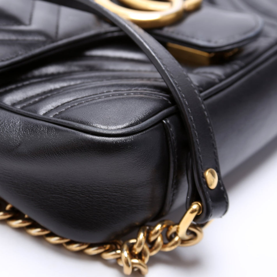 Gucci 446744 Marmont Leather Shoulder Mini Flap Black Bag