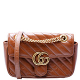 Gucci 446744 Marmont Diag Leather Shoulder Mini Flap Brown Bag