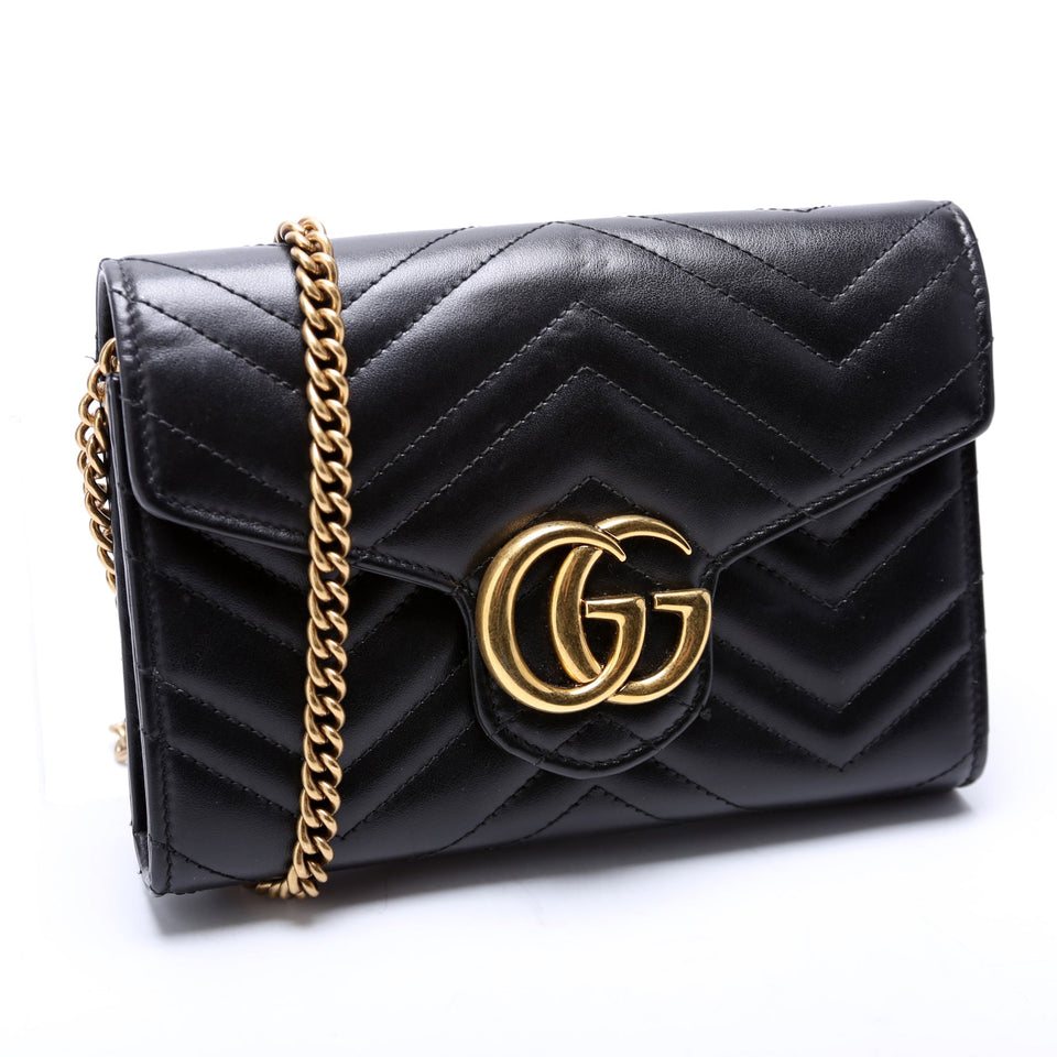 Gucci 474575 Marmont Chain Wallet Black Bag