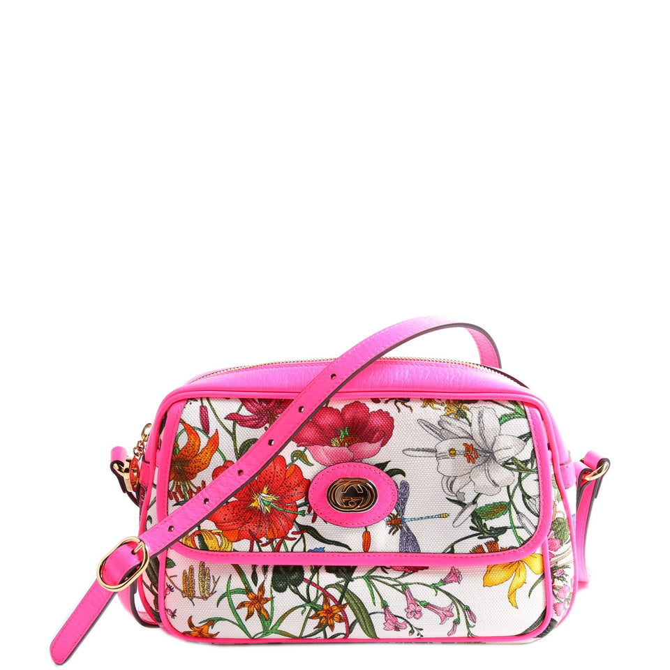 Gucci 550147 Flora Canvas Crossbody Pink Bag
