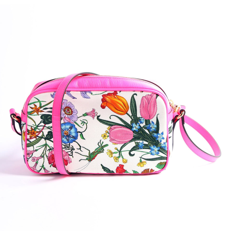 Gucci 550147 Flora Canvas Crossbody Pink Bag