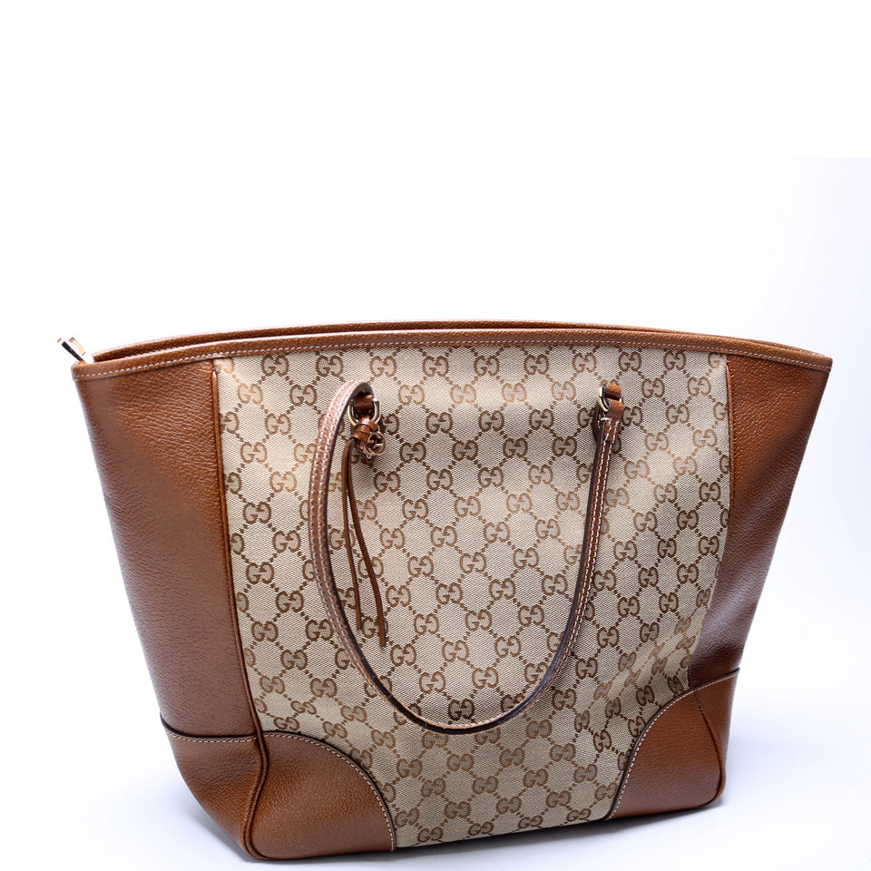 Gucci 323671 GG Canvas Bree Zip Tote Medium Brown Bag