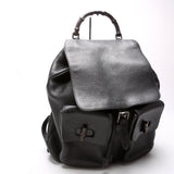 Gucci 387097 Bamboo Backpack Leather Black Bag