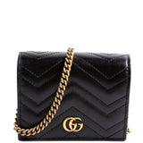 Gucci 625693 Marmont Card Case With Chain Black Bag