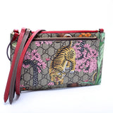 Gucci 454111 GG Supreme Tian/Bengal Double Zip Shoulder Red Bag