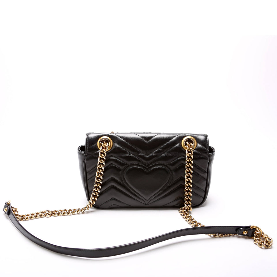 Gucci 446744 Marmont Leather Shoulder Mini Flap Black Bag