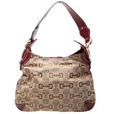 Gucci 145826 Horsebit Canvas Creole Hobo Burgundy/Tan Bag