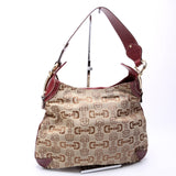 Gucci 145826 Horsebit Canvas Creole Hobo Burgundy/Tan Bag