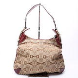 Gucci 145826 Horsebit Canvas Creole Hobo Burgundy/Tan Bag