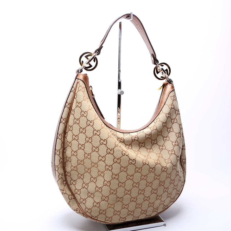 Gucci 232962 GG Canvas Twins Hobo Brown/Tan Bag